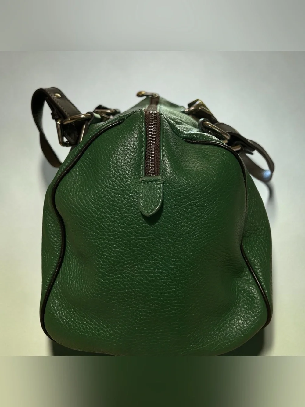 Pulicati Italian Vintage Pebbled Leather Satchel in Grass Green Excellent
